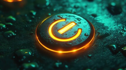 A glowing power button icon with light rays on a vivid green backdrop
