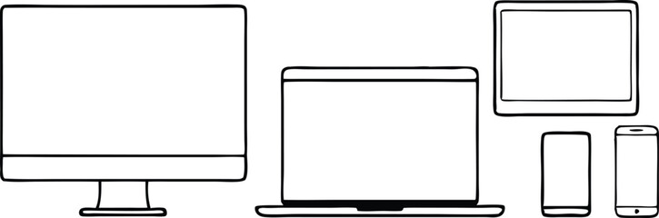 Obraz premium Set of device line icon. Computer, laptop, tablet pc and phone set