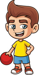 Cartoon caucasian boy bowling vector illustration