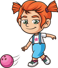 Cartoon ginger girl bowling vector illustration