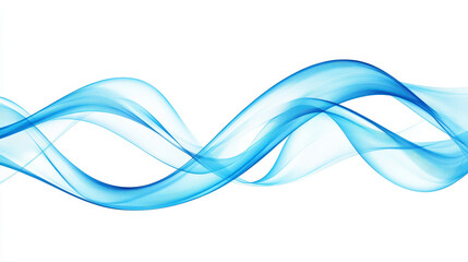 Abstract blue light waves in motion against a white background depicting fluidity and modern design in an artistic composition