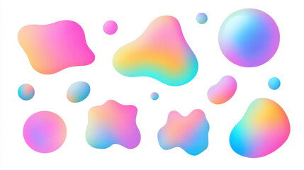 Vibrant gradient bubble geometric shapes on white background creating a modern and colorful abstract design element set