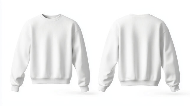 Two white cotton crewneck sweater mockups front and back views