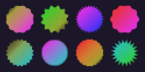 Brutalist geometric shapes, modern symbols. Colorful neon label, sticker, simple primitive star element with halftone effect. Retro design, trendy minimalist style, y2k. Vector illustration