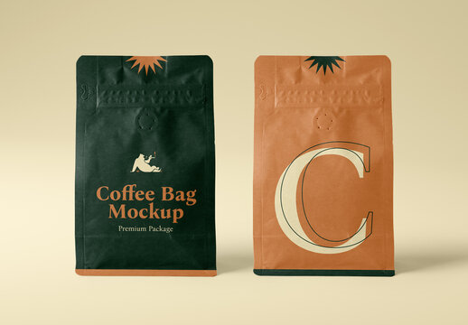 Front View Two Coffee Bag Mockups