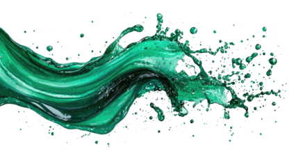 Green splash isolated on transparent background.