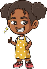 Cartoon african-american girl wearing braces vector illustration