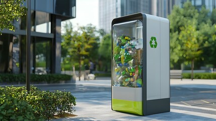 Transparent Smart Waste Bin Showcasing Innovative Waste Compaction and Monitoring for Efficient