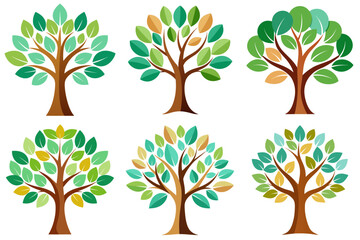 Collection of Stylized Trees with Colorful Leaf Designs