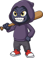 Cartoon evil humanoid holding wooden bat vector illustration