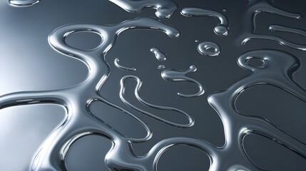 An abstract silver liquid metal background. The metal appears to be flowing and has a wavy pattern.