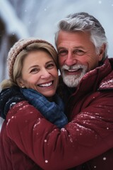 Obraz premium Middle-aged Australian couple enjoying winter holidays photo. Fictional Characters Created By Generative AI.