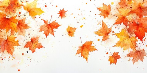 Obraz premium Watercolor Maple Leaves in Autumn Breeze on White Background