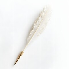 99. A single, elegant quill pen isolated on a pristine white background