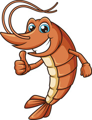 Cartoon happy shrimp thumbs up vector illustration