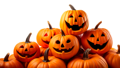 ハロウィンのカボチャが山積みになっている