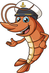 Cartoon captain shrimp character vector illustration