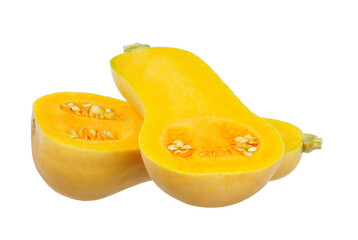Half of Butternut isolated on white background.