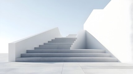 Minimalist White Concrete Stairs in Modern Architectural Building