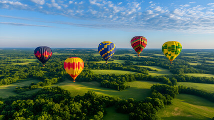 Naklejka premium Hot Air Balloon Floating in the Sky | Scenic Adventure and Aerial View Experience