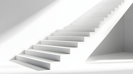 Minimalist white staircase with geometric design in modern interior with natural lighting