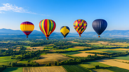 Obraz premium Hot Air Balloon Floating in the Sky | Scenic Adventure and Aerial View Experience