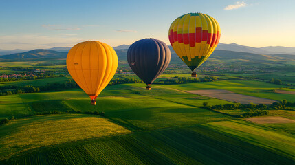 Obraz premium Hot Air Balloon Floating in the Sky | Scenic Adventure and Aerial View Experience