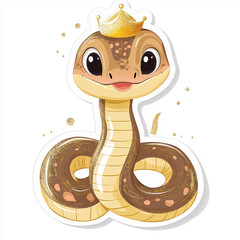 Fototapeta premium Brown snake, watercolor baby in cartoon style, isolated ii. Cute illustration, chinese new year symbol 2025. Safari clip art, reptile design for kids, zoo art, white background, copy space