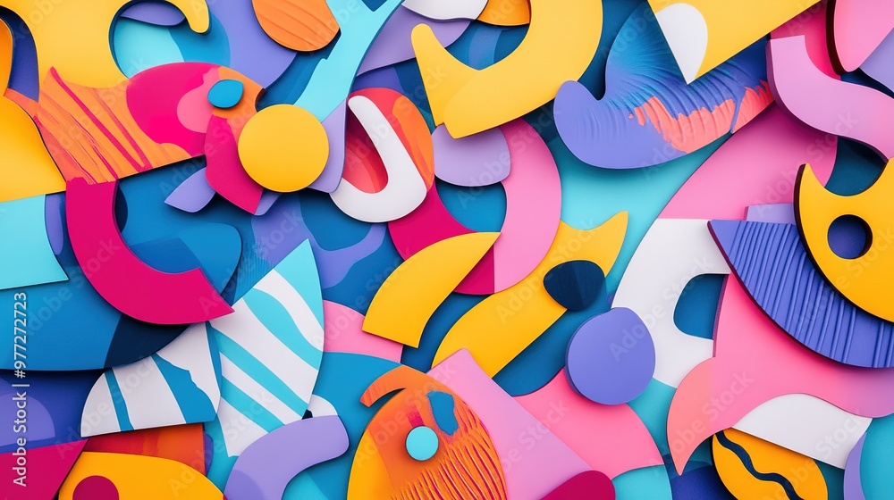 Poster A background filled with overlapping colorful shapes and patterns, offering a dynamic visual effect
