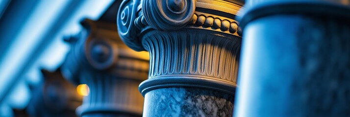 A detailed and close-up view of beautifully carved architectural columns in marble, highlighting the intricate designs and classical feel.