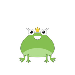 Frog princess crown cartoon character childish cute lovely funny happy smile vector illustration.