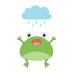 Frog enjoys the rain cartoon character childish cute lovely funny happy smile vector illustration.