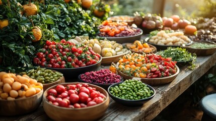 A wellness retreat with a buffet of plant based, anti inflammatory dishes