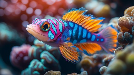 Obraz premium Colorful mandarin fish swimming through a coral reef
