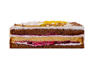 Delicious cake showing layers of chocolate sponge and cream filling