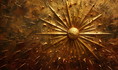 A detailed golden textured surface featuring intricate spikes and abstract patterns, illuminated in soft light, creating a unique visual effect.