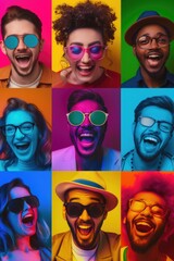 Obraz premium A group of people wearing different colored glasses, perfect for depicting diversity and individuality in various scenarios