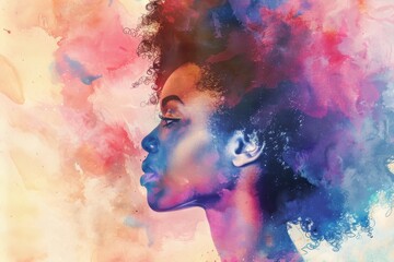 Portrait of a woman with curly hair and smiling face