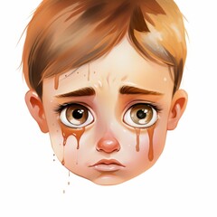 A vulnerable child with expressive eyes and tears, conveying deep emotion and empathy, suitable for various artistic projects.