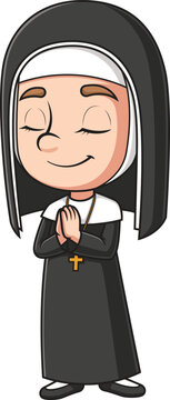 recommend clip art: Cartoon christian nun praying vector illustration