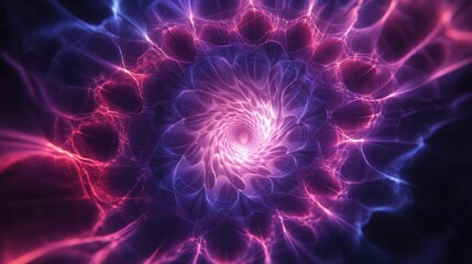 Glowing neon patterns expanding outward from a central point, forming intricate layers.