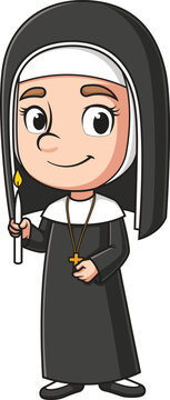 recommend clip art: Cartoon christian nun holding candle vector illustration