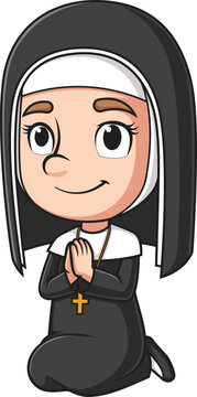 recommend clip art: Cartoon catholic nun praying vector illustration
