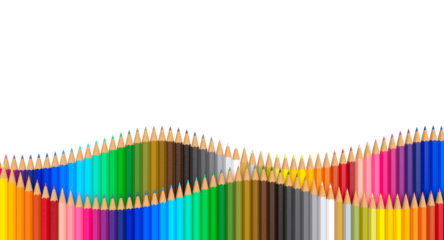 Collection of colorful pencils arranged in a wave pattern