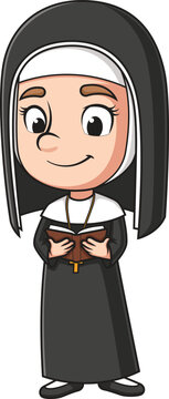cartoon nun reading book, black habit clip art preview