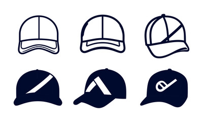 Illustration of cap icon set on white background
