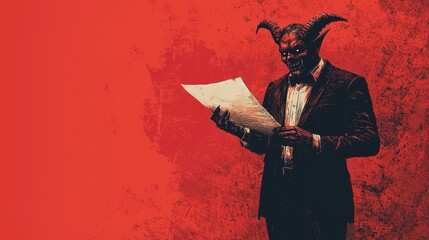 Fototapeta premium Sinister Executive Unveils Spooky Strategy: Halloween-Inspired Dark Leadership Illustration