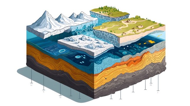 Detailed Geological Cutaway of Earth's Internal Layers and Lithosphere Structure