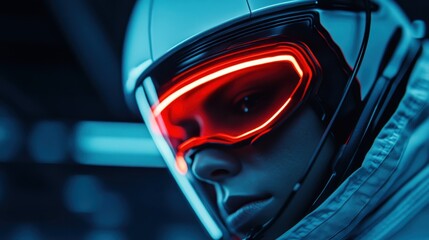 An image showcasing a helmet with a futuristic design set against a sleek, modern background, highlighting the intersection of safety gear and cutting-edge design innovation.