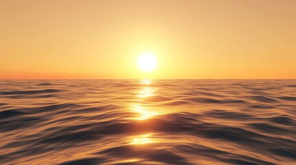 Fototapeta premium Calm sea at golden sunset with warm glow on clear horizon.